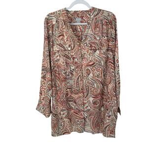 Chico's Paisley Printed Satin Tunic Blouse Sz 2 (12/14)